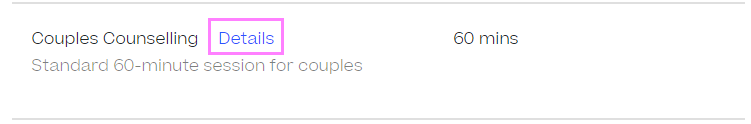 On an Online Bookings page, a fee has a link titled "Details", which is highlighted.